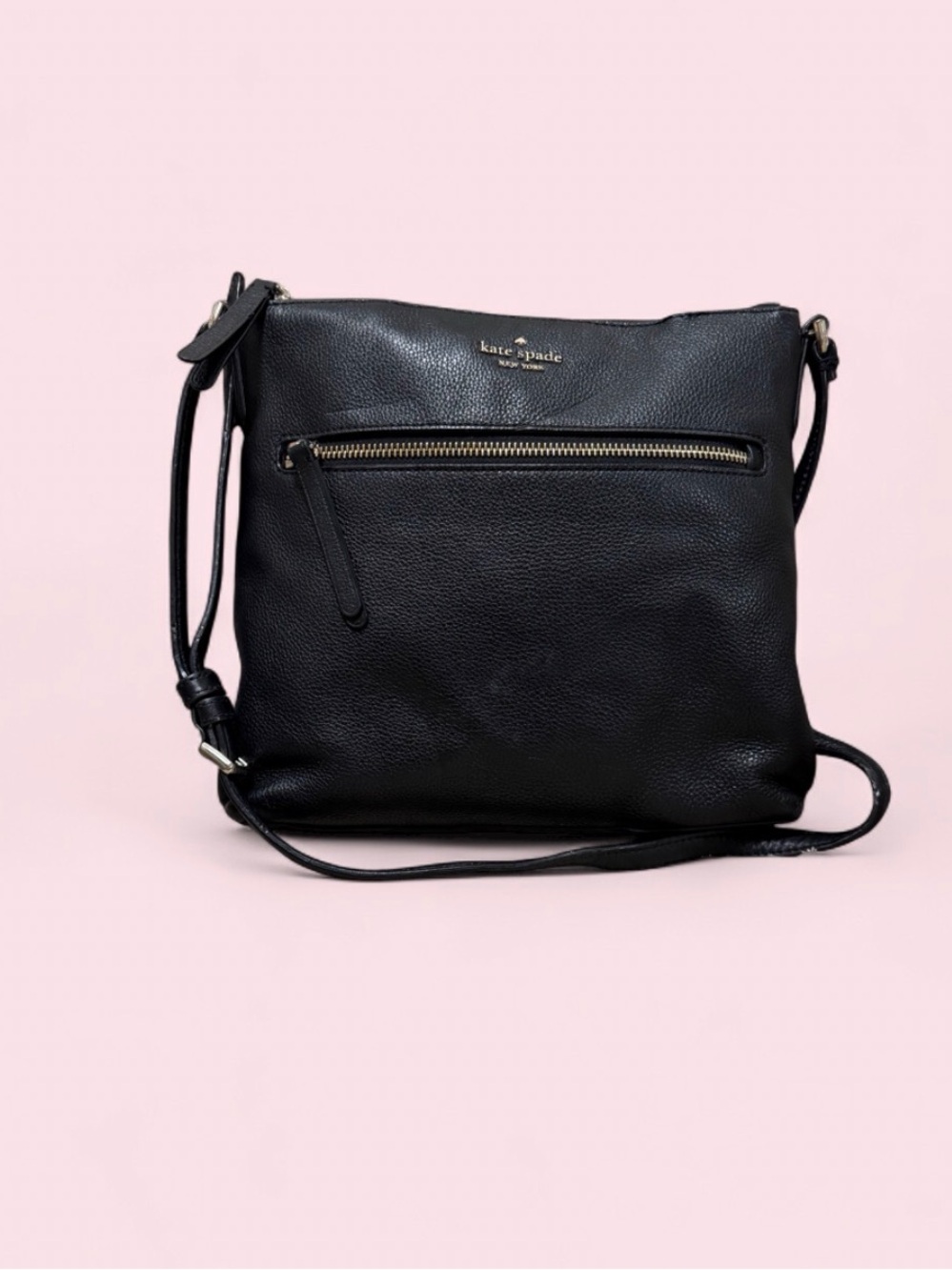kate spade Black Pebbled Leather Crossbody with Front Zip